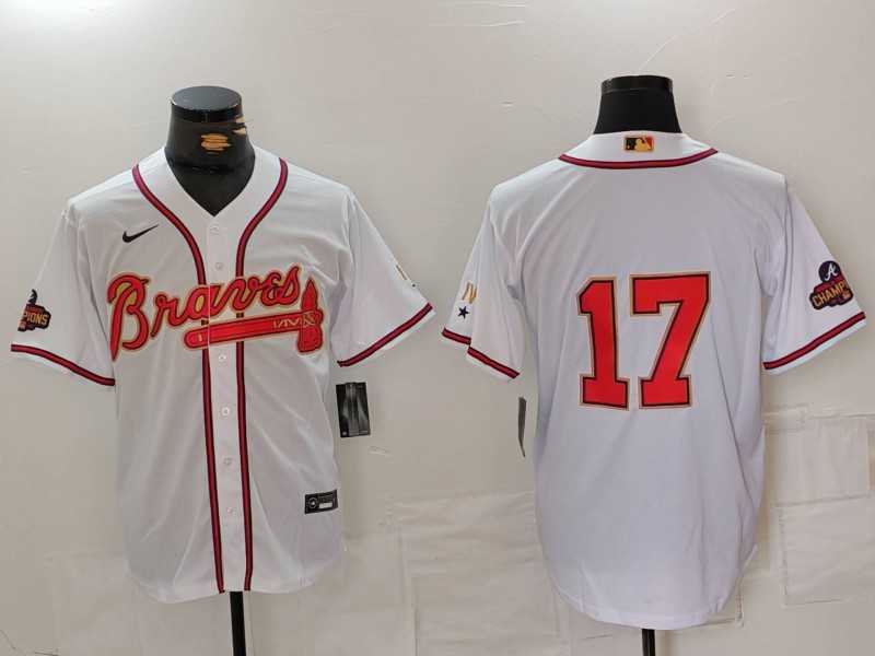 Men%27s Atlanta Braves #17 Andy Messersmith White Gold World Series Champions Cool Base Stitched Jersey->arizona diamondbacks->MLB Jersey